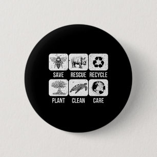 Retro Earth Day Save Bees Rescue Animals Recycle P 6 Cm Round Badge