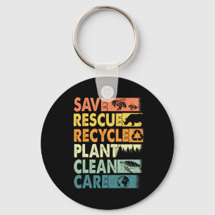 Retro Earth Day Save Bees Rescue Animals Recycle P Key Ring