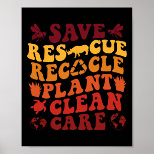 Retro Earth Day Save Bees Rescue Animals Recycle P Poster