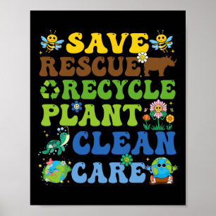 Retro Earth Day Save Bees Rescue Animals Recycle P Poster