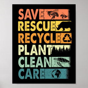 Retro Earth Day Save Bees Rescue Animals Recycle P Poster