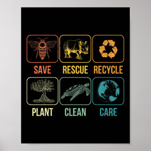Retro Earth Day Save Bees Rescue Animals Recycle P Poster
