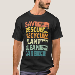 Retro Earth Day Save Bees Rescue Animals Recycle P T-Shirt