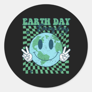 Retro Earth Day Save Planet Trendy Women Teacher K Classic Round Sticker