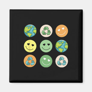 Retro Earth Day Smile Reduce Reuse Recycle Respect Magnet