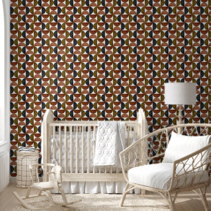 Retro Earth Tone Geometric Half-Moon Wallpaper