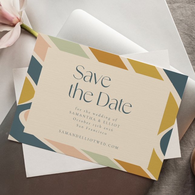 Retro Earthy Boho Abstract Wavy Pastel Wedding Save The Date (Creator Uploaded)