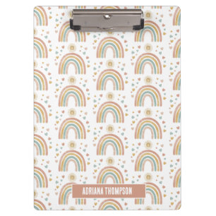 Retro Earthy Colors Watercolor Rainbow Sun Name  Clipboard