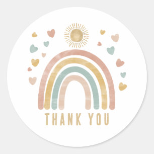 Retro Earthy Colours Watercolor Rainbow and Sun Classic Round Sticker