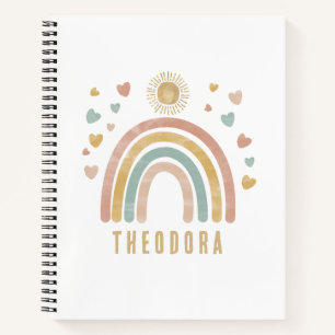 Retro Earthy Colours Watercolor Rainbow and Sun  Notebook
