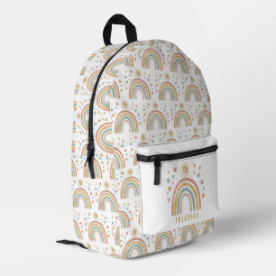 Retro Earthy Colours Watercolor Rainbow & Sun Name Printed Backpack