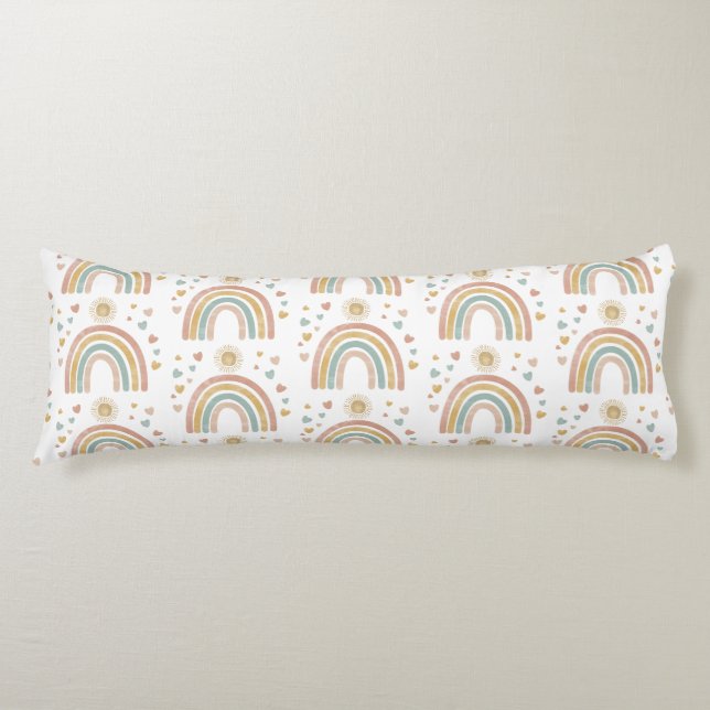 Retro Earthy Colours Watercolor Rainbow Sun Patter Body Cushion (Front)