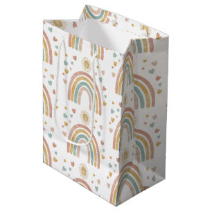 Retro Earthy Colours Watercolor Rainbow Sun Patter Medium Gift Bag