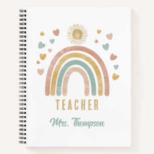 Retro Earthy Colours Watercolor Rainbow Sun Teache Notebook