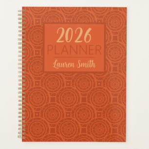 Retro Earthy Orange Mandala Pattern Planner