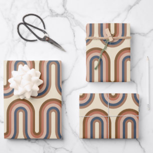 Retro Earthy Wavy Lines in Brown Wrapping Paper Sheet
