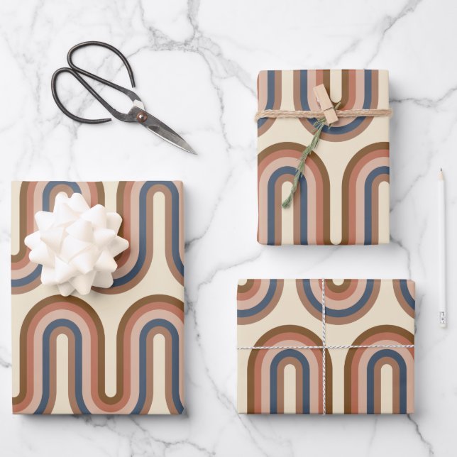 Retro Earthy Wavy Lines in Brown  Wrapping Paper Sheet (Front)