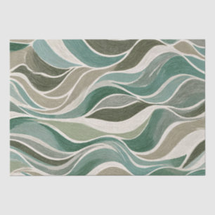 Retro Earthy Wavy Soft Sage Lines Tissue Paper