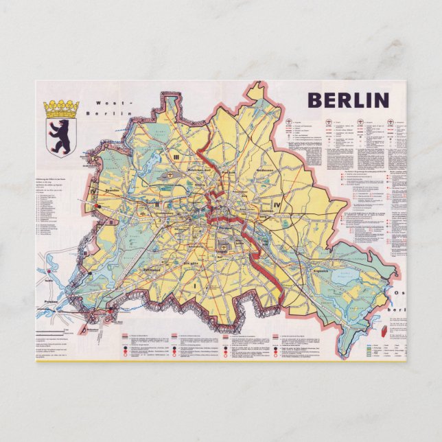 Retro East/West Berlin Map Poster Postcard (Front)