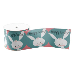 Retro Easter art cute cartoon bunny happy easter Grosgrain Ribbon