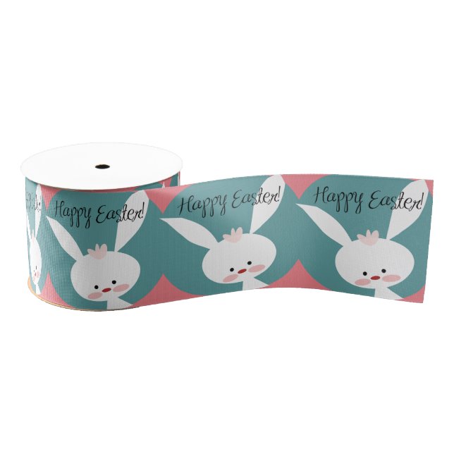 Retro Easter art cute cartoon bunny happy easter Grosgrain Ribbon (Spool)