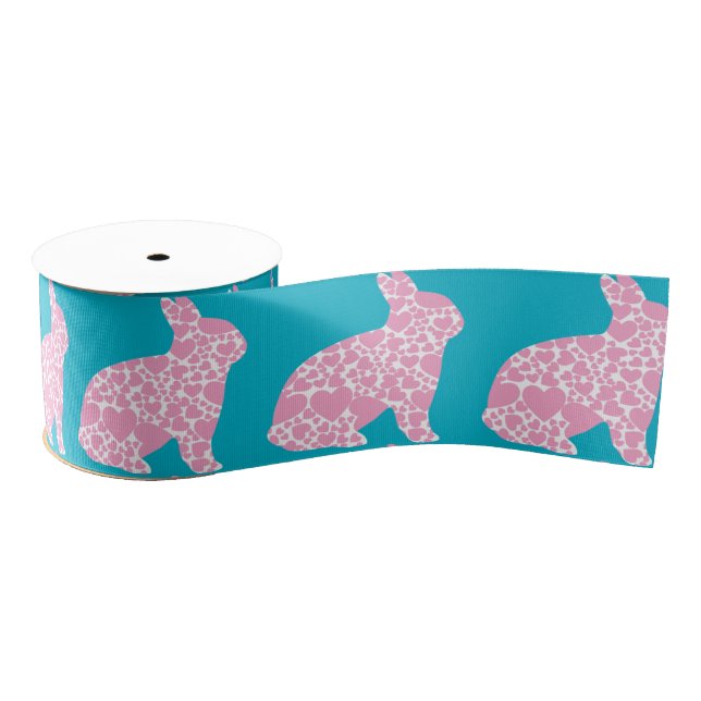Retro Easter art hip cartoon pink heart bunny Grosgrain Ribbon (Spool)