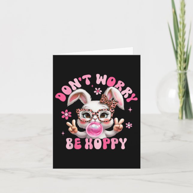 Retro Easter Dont Worry Be Hoppy Cute Bunny Easter Card (Front)