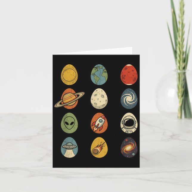 Retro Easter Egg Universe Space Planets Galaxy Card (Front)
