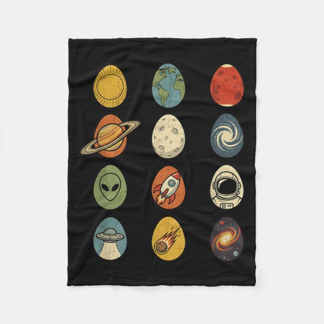 Retro Easter Egg Universe Space Planets Galaxy Fleece Blanket (Front)