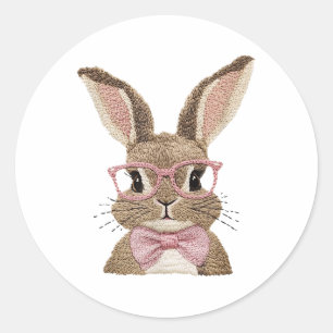 Retro Easter Faux Embroidery Bunny Cute Gifts Boy  Classic Round Sticker