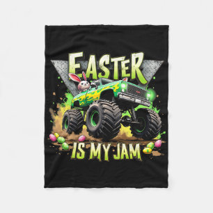 Retro Easter Is My Jam Monster Truck Off-road Fun Fleece Blanket