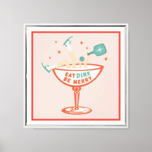 Retro Eat, Dink and Be Merry Pickleball Christmas Canvas Print