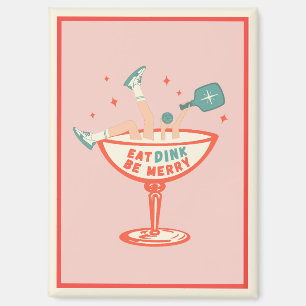 Retro Eat, Dink and Be Merry Pickleball Christmas Magnet