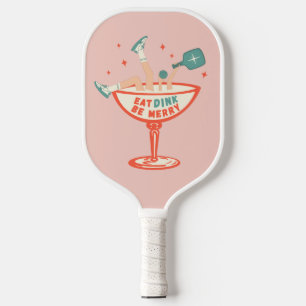 Retro Eat, Dink and Be Merry Pickleball Christmas Paddle
