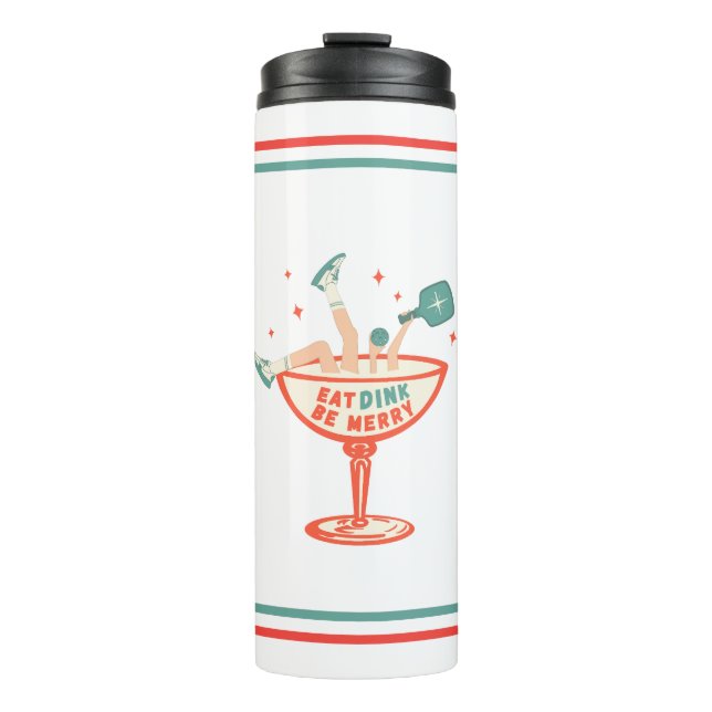 Retro Eat, Dink and Be Merry Pickleball Christmas Thermal Tumbler (Front)