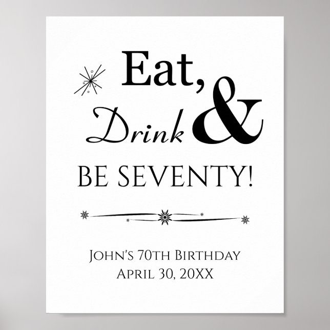 Retro Eat Drink And Be Seventy 70th Birthday Sign (Front)