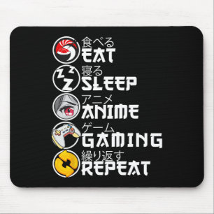 Retro Eat Sleep Anime Gaming Repeat Kawaii Anime M Mouse Mat
