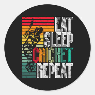 Retro Eat Sleep Cricket Repeat Classic Round Sticker