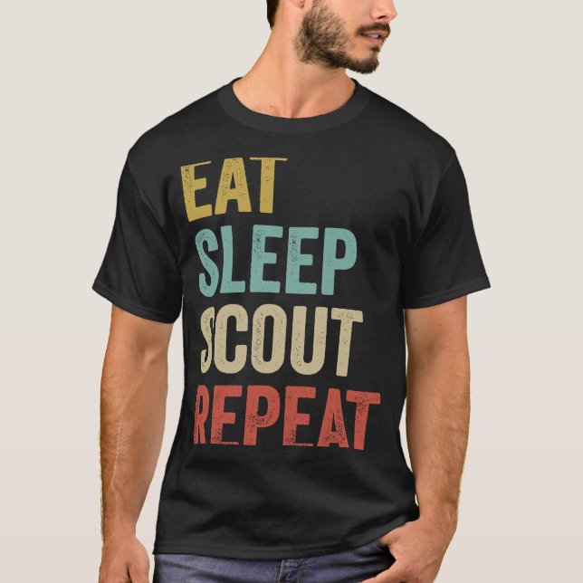 Retro Eat Sleep Scout Boy Scouting Leader T-Shirt (Front)