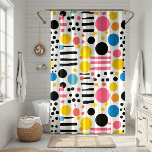Retro Eclectic Colourful Dots and Lines Shower Curtain
