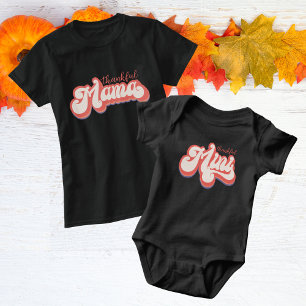 Retro Editable Colours Thankful Mama and Mini  T-Shirt