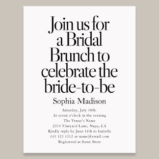 Retro Editorial Bold Bridal Shower Brunch Invitation Postcard