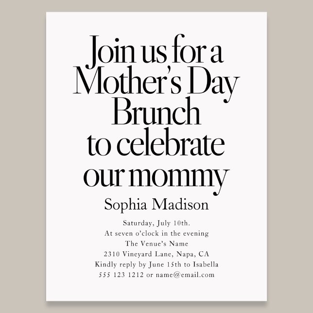 Retro Editorial Bold Mothers Day Brunch Invitation Postcard (Creator Uploaded)