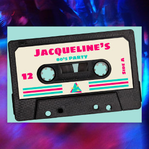 Retro Eighties Music Mix Tape 12th Birthday Party Invitation