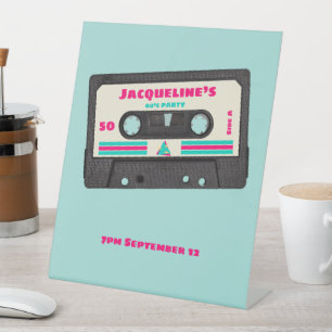 Retro Eighties Music Mix Tape 50th Birthday Party  Pedestal Sign