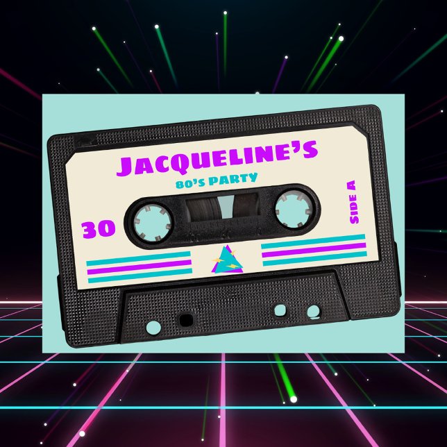 Retro Eighties Purple Mix Tape 30th Birthday Party Invitation (Creator Uploaded)