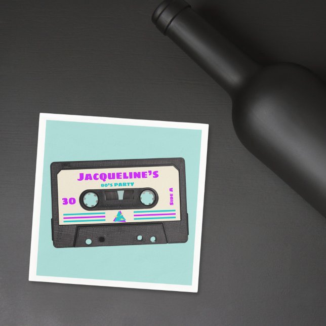 Retro Eighties Purple Mix Tape 30th Birthday Party Napkin (Creator Uploaded)