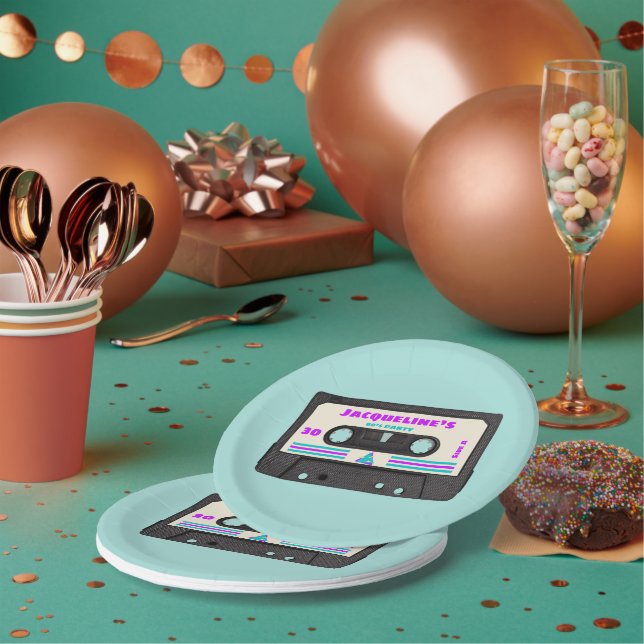 Retro Eighties Purple Mix Tape 30th Birthday Party Paper Plate (Multi)