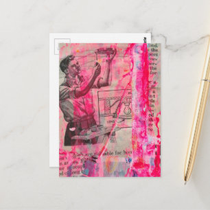 Retro Electitical Working Man on a Pink Background Postcard
