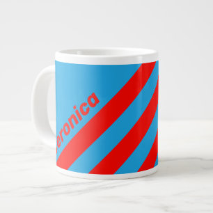 Retro Electric Blue Red Three Stripes with Name Large Coffee Mug